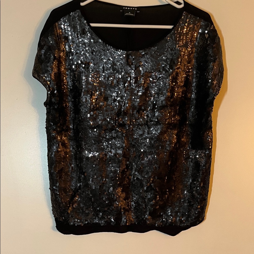 Trouve Black and Silver Sequin Blouse